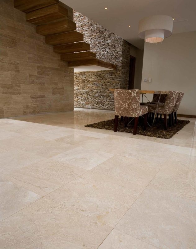Internal natural stone tiles in open living area