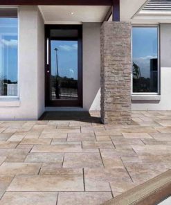 Brown french pattern tiles curved to fit front entrance